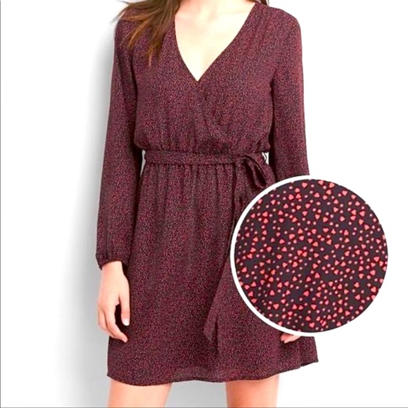Gap Surplice Black Long Sleeve Mini Heart Dress XS - Picture 2 of 5